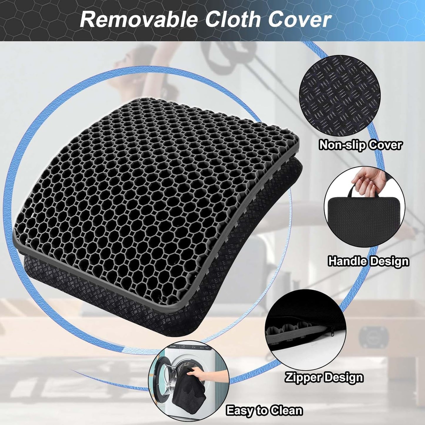 Thicken 19.7in Seat Cushion, Gel Seat Cushion for Long Sitting–Office Chair, Wheelchair, Car Pad, Large Cooling Support Pad for Back Pain, Sciatica, Tailbone Pain Relief