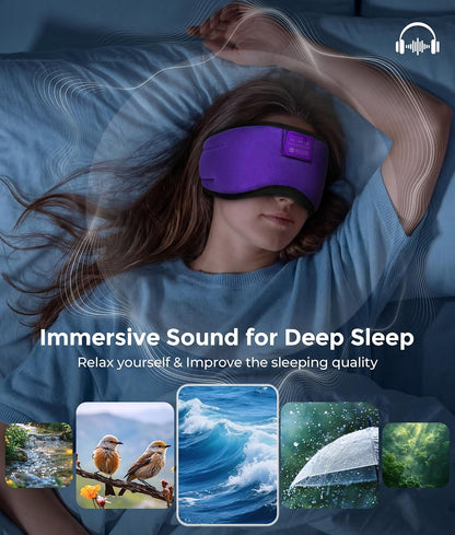 LOVE EYE Sleep Headphones Bluetooth 5.4 Sleeping Eye Mask Wireless Music Earphones with Built-in HD Speakers for Side Sleepers Cotton Sleeping Headphones for Women Men Gifts (Lavender Purple)