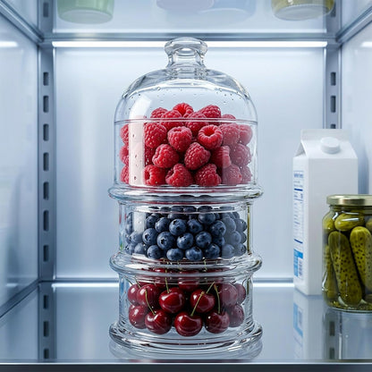 Multipurpose Glass Stackable Storage Jar with Lid, Avocado, Lemon, Onion, Tomato Keeper/Saver/Holder, Home & Kitchen Organizer