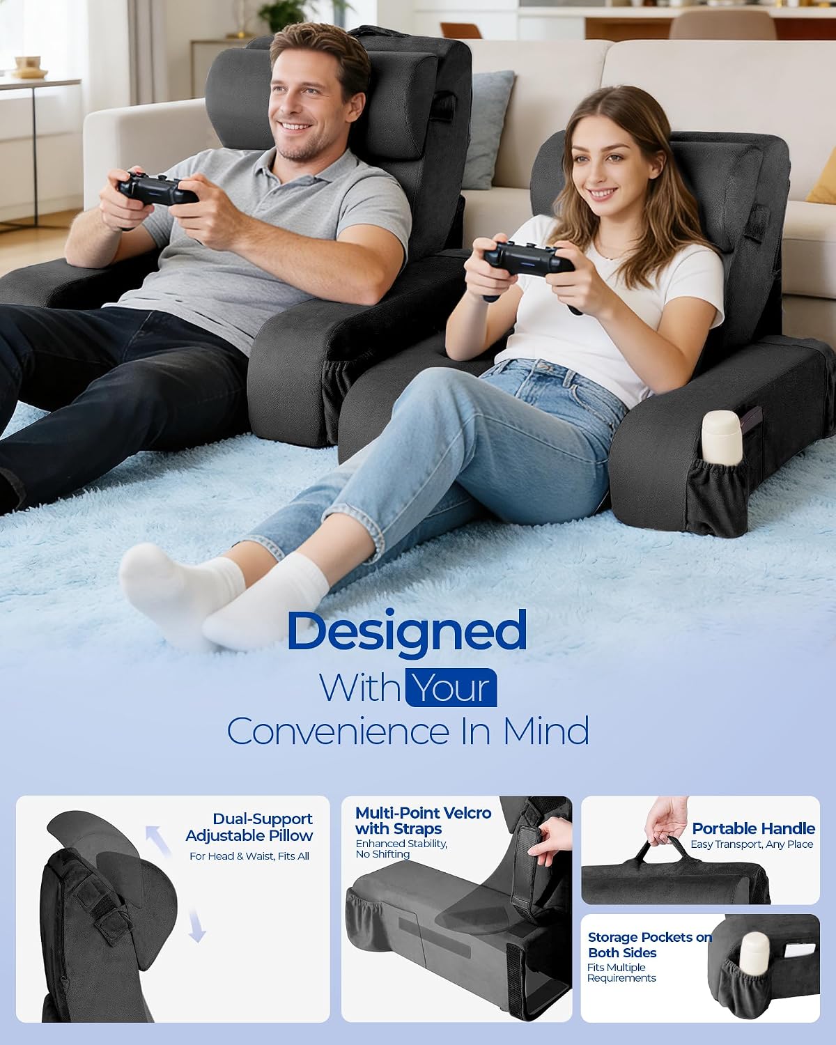 Kayfia Reading Pillow, 30-90° Stepless Adjust Angle & Height, Large, Grey | 2 in 1 Back Wedge Pillow for Bed Sitting up, Adjustable Headrest, Backrest Pillow for Reading/Gaming/Working in Bed or Couch