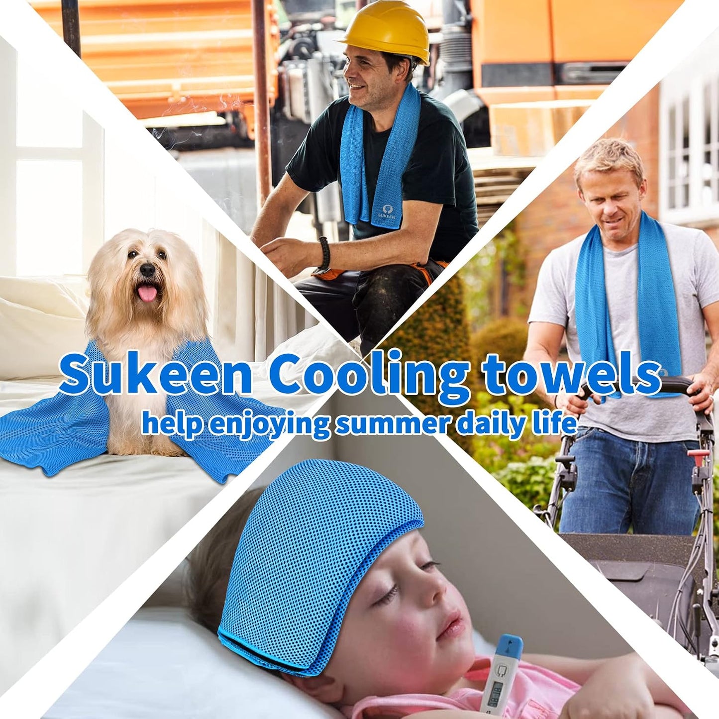 Sukeen 4 Pack Cooling Towels (40"x12") for Neck and Face Instant Cooling | Stay Cool in Hot Weather,Versatility,Soft,Breathable,Durability for Sports,Outdoor activities,Summer works in heat