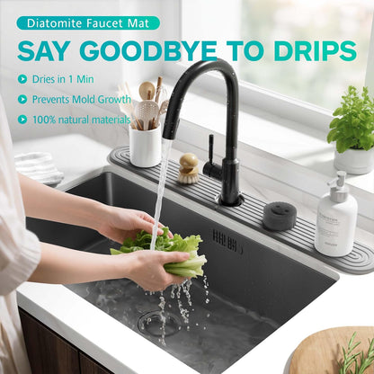 Stone Faucet Mat for Kitchen Sink – Diatomite Fast-Drying Stone Tray, Faucet Mat Sink Splash Guard, Decorative Sink Protector for Kitchen Bathroom Counter (Light Grey, 20''x3.9'')