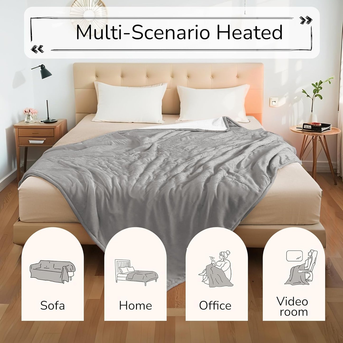 Electric Heated Blanket Full Size 72"x84" – Light Gray | ETL for Safe Overnight, 4 Heat Settings & 10H Auto Off, Dual-Sided Microplush Sherpa for Home Night, Machine washable