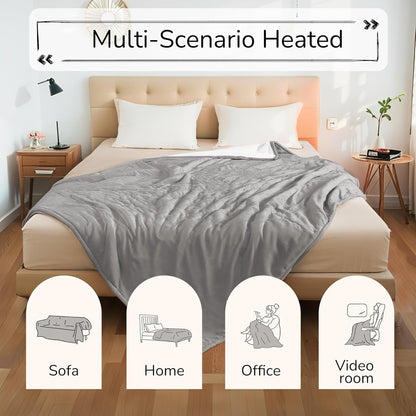 Electric Heated Blanket Full Size 72"x84" – Light Gray | ETL for Safe Overnight, 4 Heat Settings & 10H Auto Off, Dual-Sided Microplush Sherpa for Home Night, Machine washable