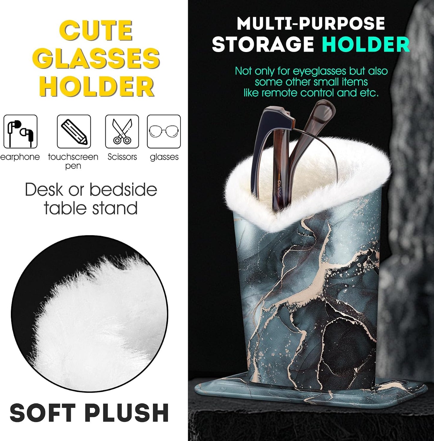 Plush Lined Eyeglasses Holder, PU Leather Glasses Stand Case