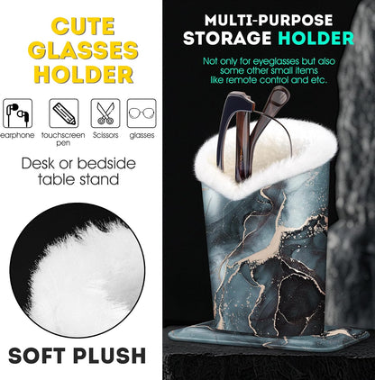 Plush Lined Eyeglasses Holder, PU Leather Glasses Stand Case