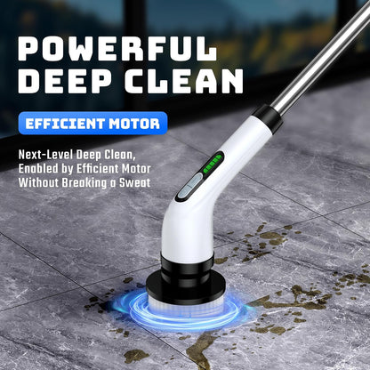 Electric Spin Scrubber for Bathroom: Shower Cleaner Brush with Long Handle (White1)