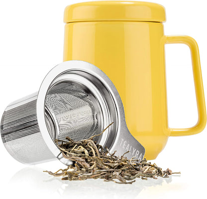 Tealyra - Peak Ceramic Red Tea Cup Infuser - 19-ounce - Large Tea High-Fired Ceramic Mug with Lid and Stainless Steel Infuser - Tea-For-One Perfect Set for Office and Home Uses - 580 milliliter