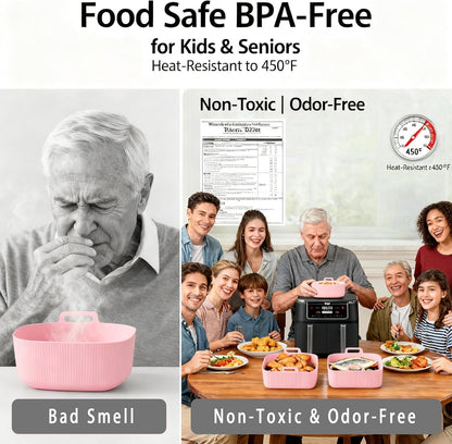 Silicone Air Fryer Liners for Ninja - Reusable DZ201 8QT Dual Basket - Rectangular 2-Pack Vacuum-Packed Easy-Clean Dishwasher-Safe Food-Safe for Home Chefs - Housewarming Gifts