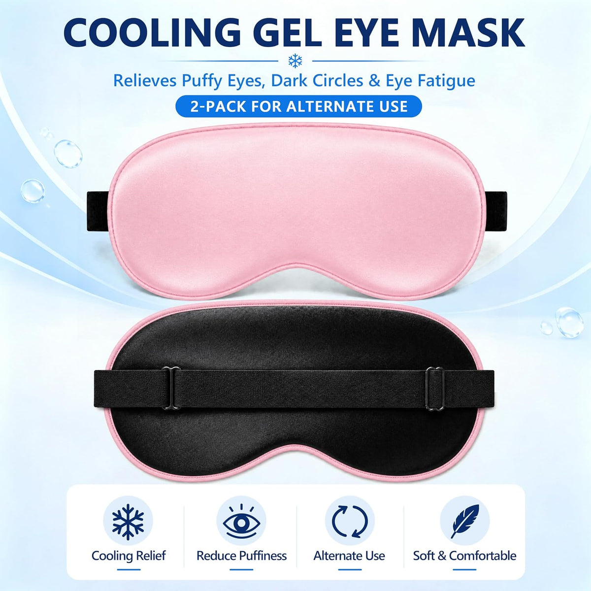 2 Pack Cooling Eye Mask for Puffy Eyes, Migraine Relief, Black & Black