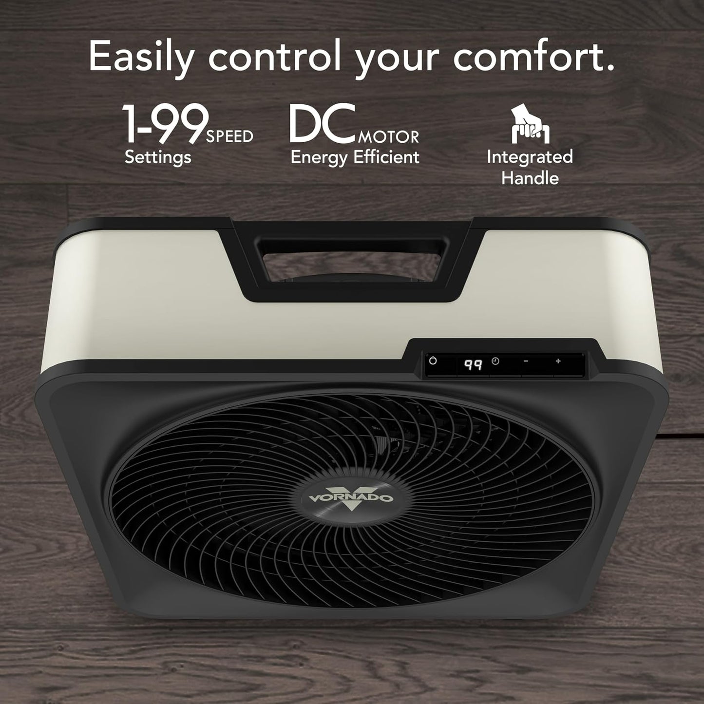 Vornado Model 80 High Velocity Electric Box Fan with Removable Grille, 5 Speed Settings, Powerful Airflow, Whole Room Air Circulation, Targeted Cooling, Cord Storage, Durable Floor Fan, Ice White