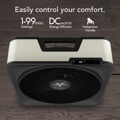 Vornado Model 80 High Velocity Electric Box Fan with Removable Grille, 5 Speed Settings, Powerful Airflow, Whole Room Air Circulation, Targeted Cooling, Cord Storage, Durable Floor Fan, Ice White