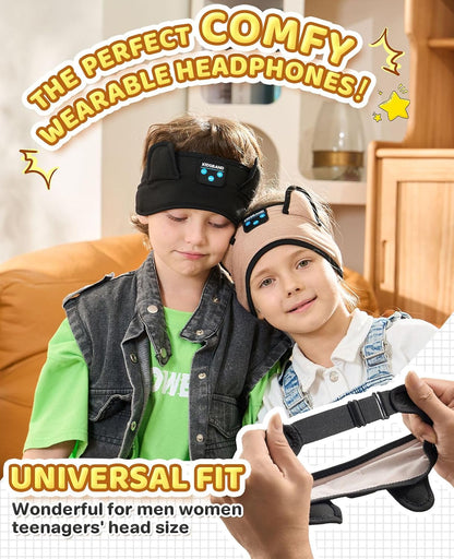 KIDSBAND Kids Bluetooth Headphones, Sleep Headband [Wireless & Wired Playback 2in1] Foldable Headphones for School/Travel/Tablet/Sleep