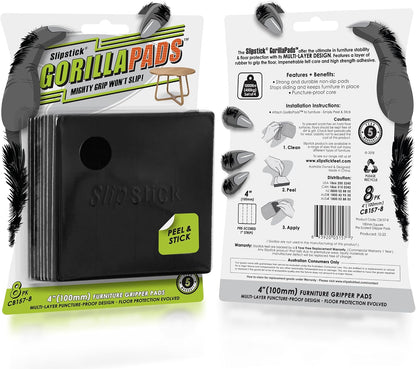 Slipstick GorillaPads CB147 Non Slip Furniture Pads/Gripper Feet (Set of 16) Self Adhesive Rubber Floor Protectors, 1 inch Round, Black