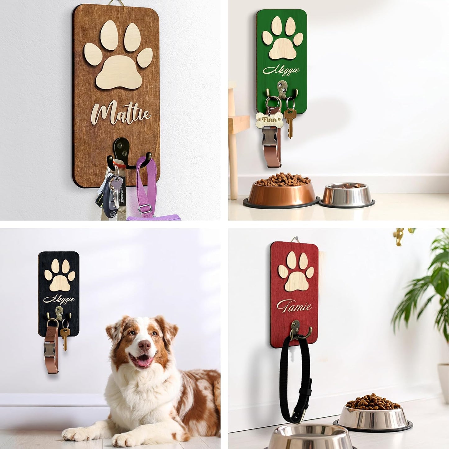 Dog Leash Holder Wall Mount, Pet Harness Hanger with Scrabble Letters, Dog Collar Organizer for Entryway, Memorial Cat Leash Holder for Wall, Pet Loss Gifts, Keepsake, Home Decor PF212-NAT