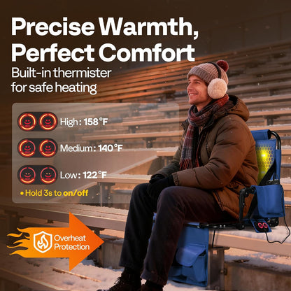 VIVOHOME 35W Padded Heating Stadium Seats with 20000mAh Power Bank, 2 Pack Heated Bleacher Chairs with Back Support, 3 Levels of Heat, Comfortable for Various Sports Events