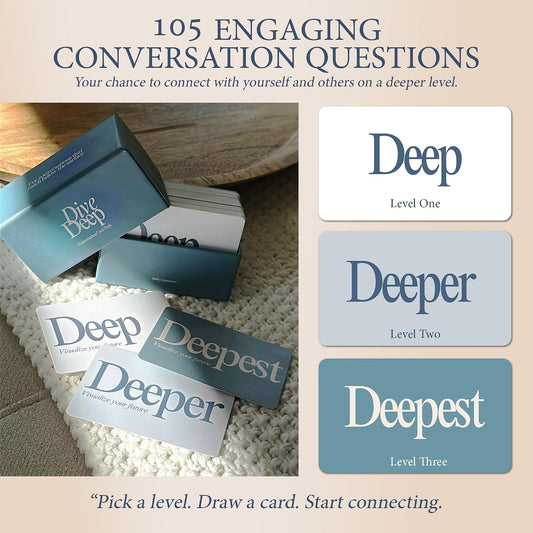 Daily Dopamine Dive Deep Conversation Cards: 105 Questions, 3 Levels for Self-Reflection, Connection & Visualization - Deep Conversations Card Game for Adults, Teens, Couples, Friends & Coworkers