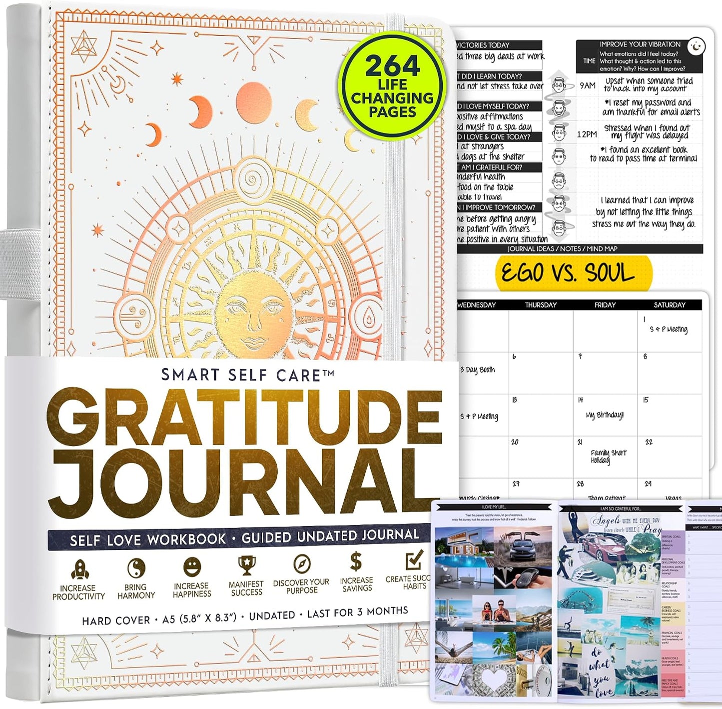 Freedom Mastery Daily Journal of Gratitude, Productivity & Habit Tracker | Undated 90-Day Planner with Daily Reflection, Mindfulness, Positivity, Vision Board & Stickers, Gratitude Journal for Women