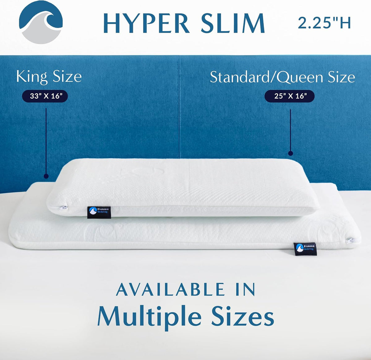 Bluewave Bedding Ultra Slim Gel Memory Foam Pillow for Stomach and Back Sleepers - Thin, Flat Design for Cervical Neck Alignment and Deeper Sleep (2.75-Inches Height, Standard Size)