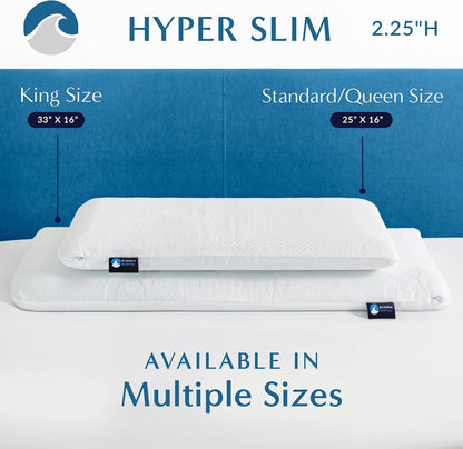 Bluewave Bedding Ultra Slim Gel Memory Foam Pillow for Stomach and Back Sleepers - Thin, Flat Design for Cervical Neck Alignment and Deeper Sleep (2.75-Inches Height, Standard Size)
