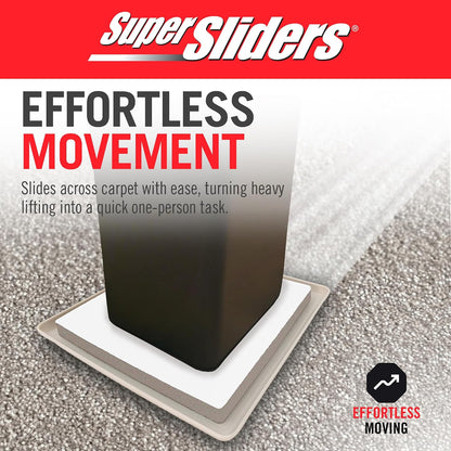 Super Sliders 2-1/2" Self-Stick Square Furniture Sliders for Carpet and Hard Surfaces, Anti-Slip Adhesive Furniture Moving Pads for Beds, Sofas, Dressers, Set of 4, Beige