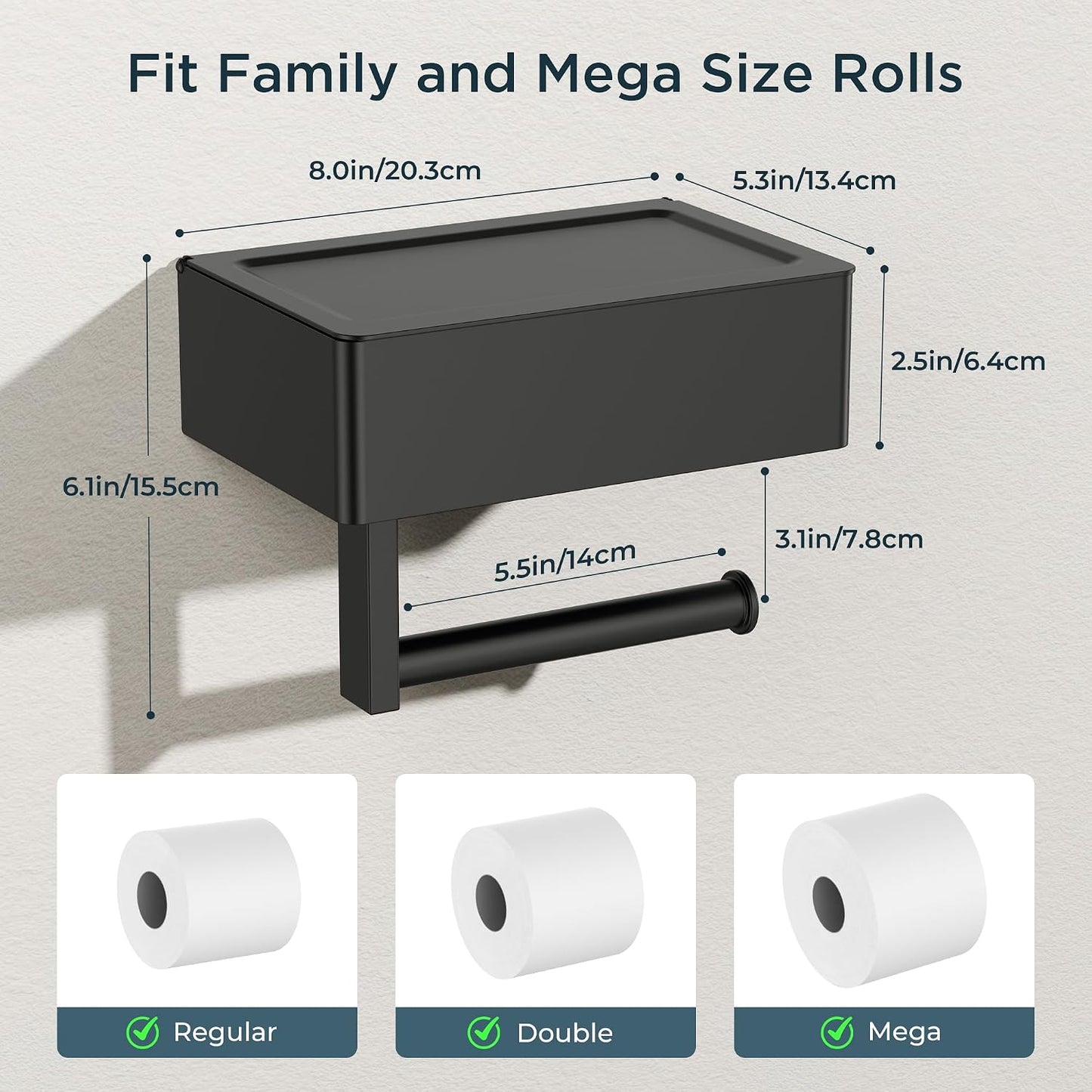 FORIOUS Toilet Paper Holder with Shelf, Wall-Mounted Modern Wipes Dispenser | Brushed Nickel | Toilet Paper Holder with Storage for Bathroom | Fits Wipes, Sanitary Napkin, Tampon | 8.0"x5.3" Large Shelf