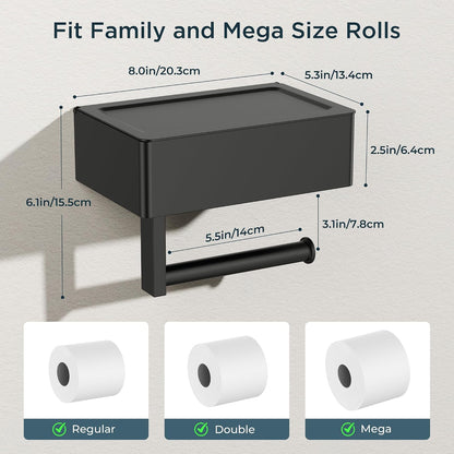 FORIOUS Toilet Paper Holder with Shelf, Wall-Mounted Modern Wipes Dispenser | Brushed Nickel | Toilet Paper Holder with Storage for Bathroom | Fits Wipes, Sanitary Napkin, Tampon | 8.0"x5.3" Large Shelf