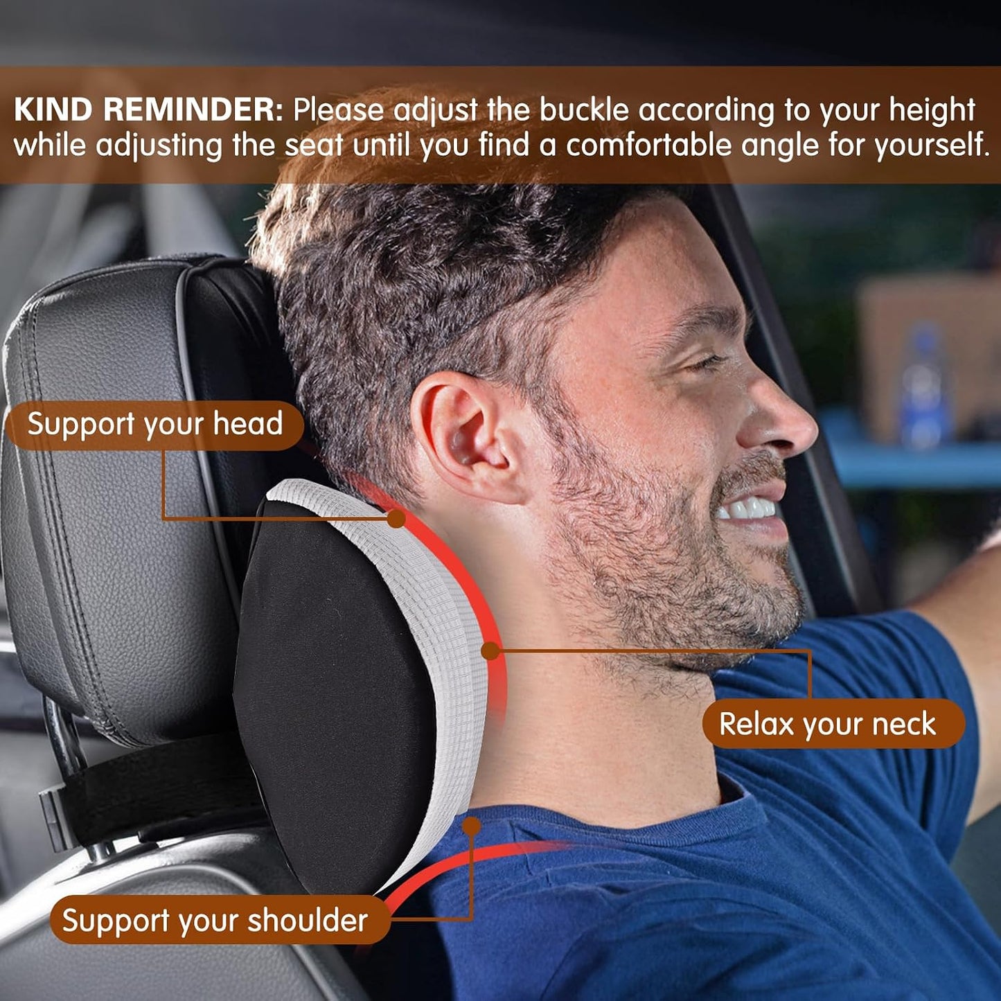 SPRFUFLY Make Relaxing Car Headrest Pillow, Car Neck Pillow for Driving | Car Pillow with Adjustable Strap, Breathable Removable Cover & Ergonomic Design - Comfort Car Neck Support Pillow(Black, 1PC)