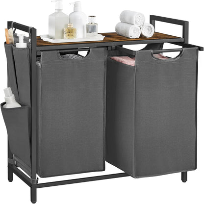 VASAGLE Laundry Hamper, Laundry Basket Sorter with 3 Pull-Out and Removable Bags, Shelf, Metal Frame, 3 x 10.6 Gallons (40 L), 36.4 x 13 x 28.4 Inches, Cappuccino Beige and Natural Beige UBLH301LH01