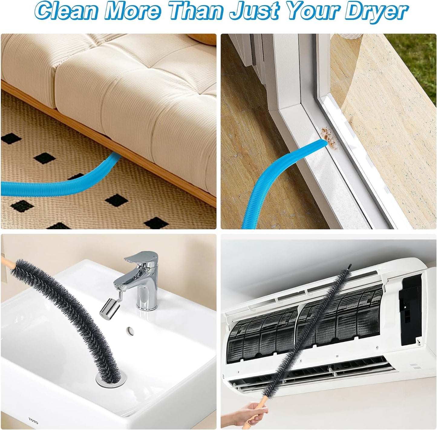 2 PCS Dryer Vent Cleaner Kit Compatible with Most Vacuum Cleaner | Dryer Lint Brush and Vacuum Hose Attachment with Universal Elastic Connector, Quickly Lint Remover
