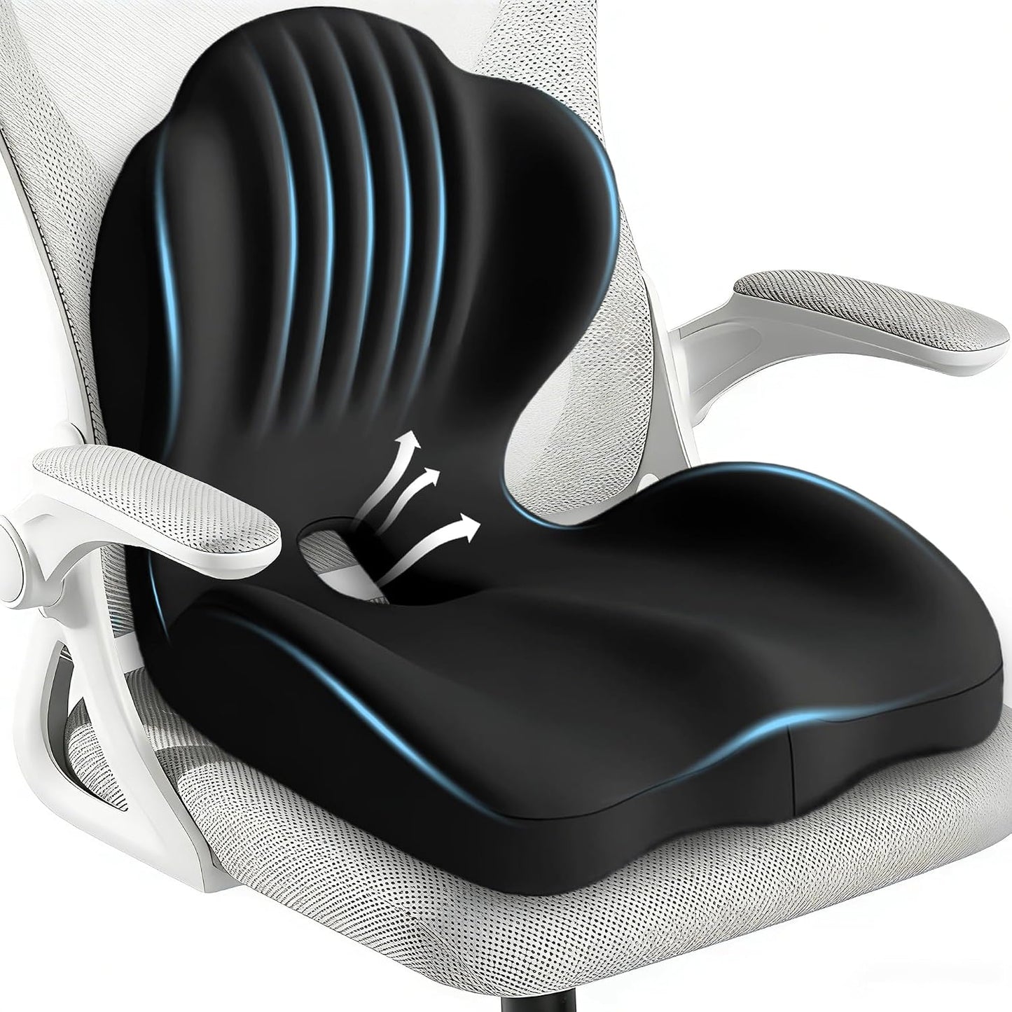Seat Cushion for Office Chair and Car, L-Shaped Ergonomic Seat Cushions,Memory Foam Orthopedic Cushion with Coccyx Hollow,Lumbar Support & Tailbone Pain Relief for Car, Truck, Home,Gaming Chair,Black