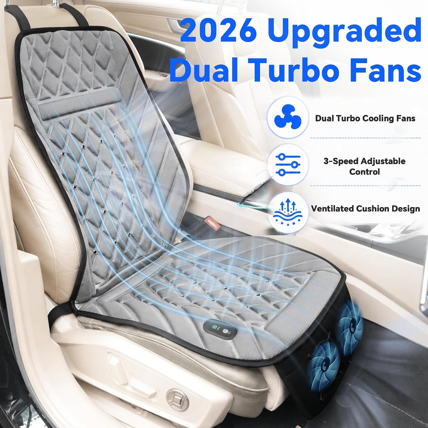 2026 Upgraded Ventilated Seat Cushion, 12V-24V Cooling Car Seat Cover for Front Seat, Cooled Seat Pad for Office Chair Sofa Car SUV Truck Universal Fit, Classic Black