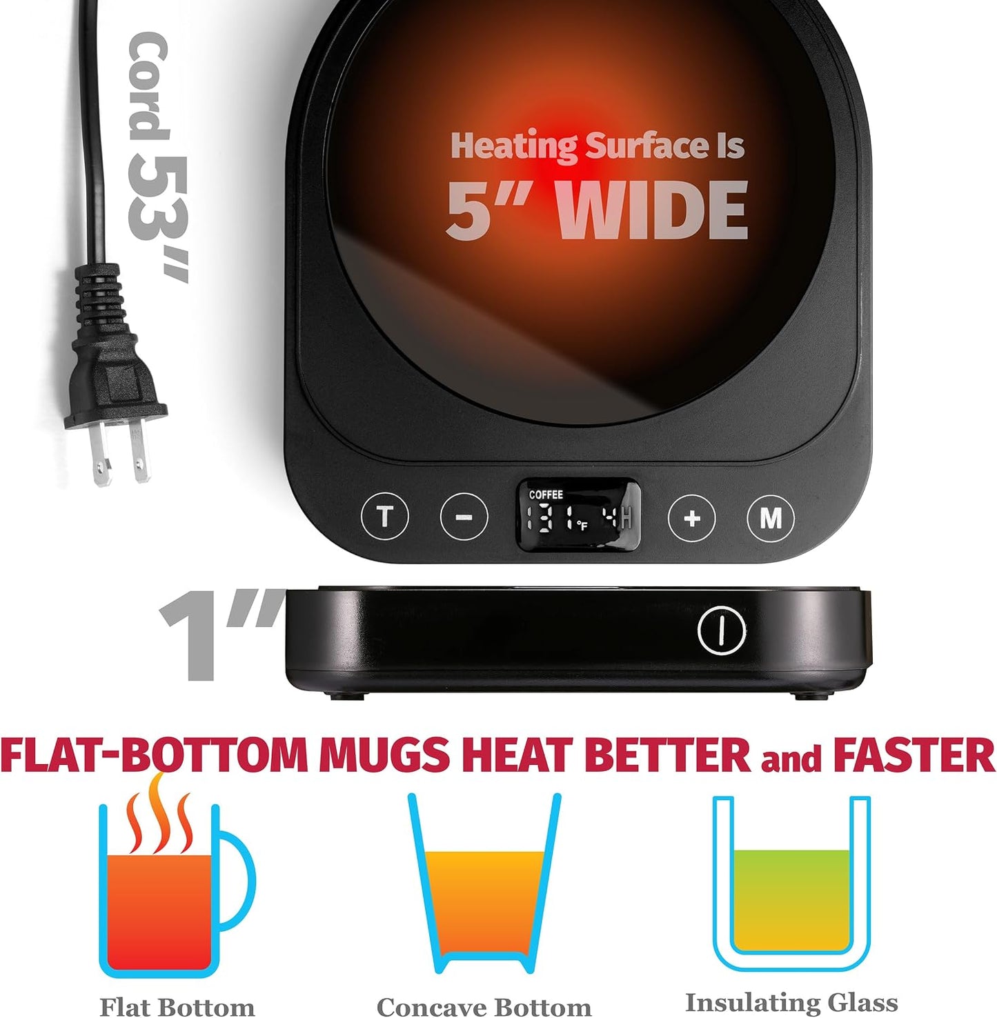 Heetz Cup Warmer – Electric Coffee Mug & Tea Warmer with Adjustable Temperature, 4 Heat Settings, Candle Warmer Function, Automatic Shutoff, Perfect for Office or Home