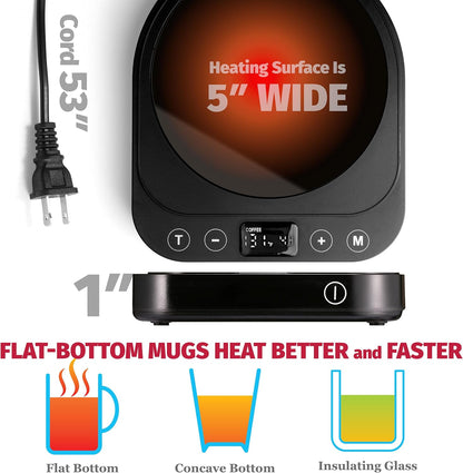 Heetz Cup Warmer – Electric Coffee Mug & Tea Warmer with Adjustable Temperature, 4 Heat Settings, Candle Warmer Function, Automatic Shutoff, Perfect for Office or Home
