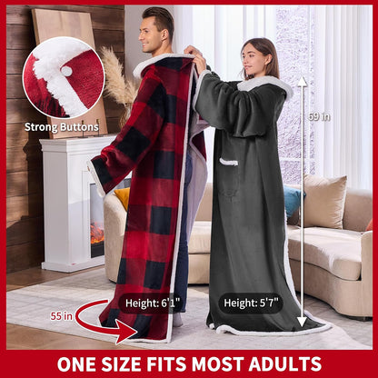 IFNOW Sherpa Wearable Blanket with Sleeves, Oversized Snuggle Robe, Purple | 430GSM Thick, 55x69", Big Pocket, TV Blanket,Fall Winter Dorm Essentials or Office, Christmas Birthday Gifts for Women Men