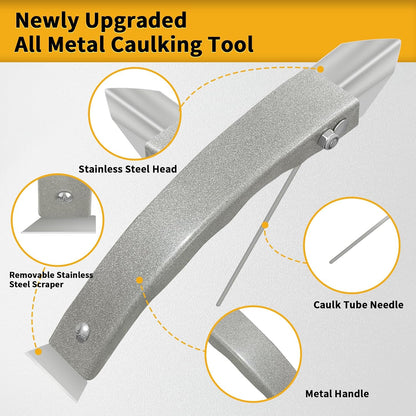 Caulking Tool-Caulk Remover Tool Kit,Grout Removal Tool,Silicone Bathroom Caulk Finishing Tool with Stainless Steel Scraper and Metal Handle for Bathroom,Kitchen,Bathtub,Sink Joint,Window