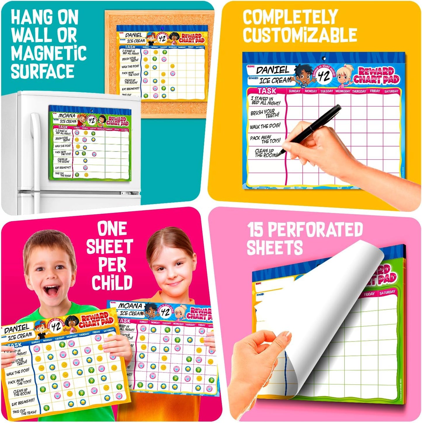Behavior Reward Chart System - Pad with 26 Chore Charts for Kids, 2800 Stickers to Motivate Responsibility & Good Habits