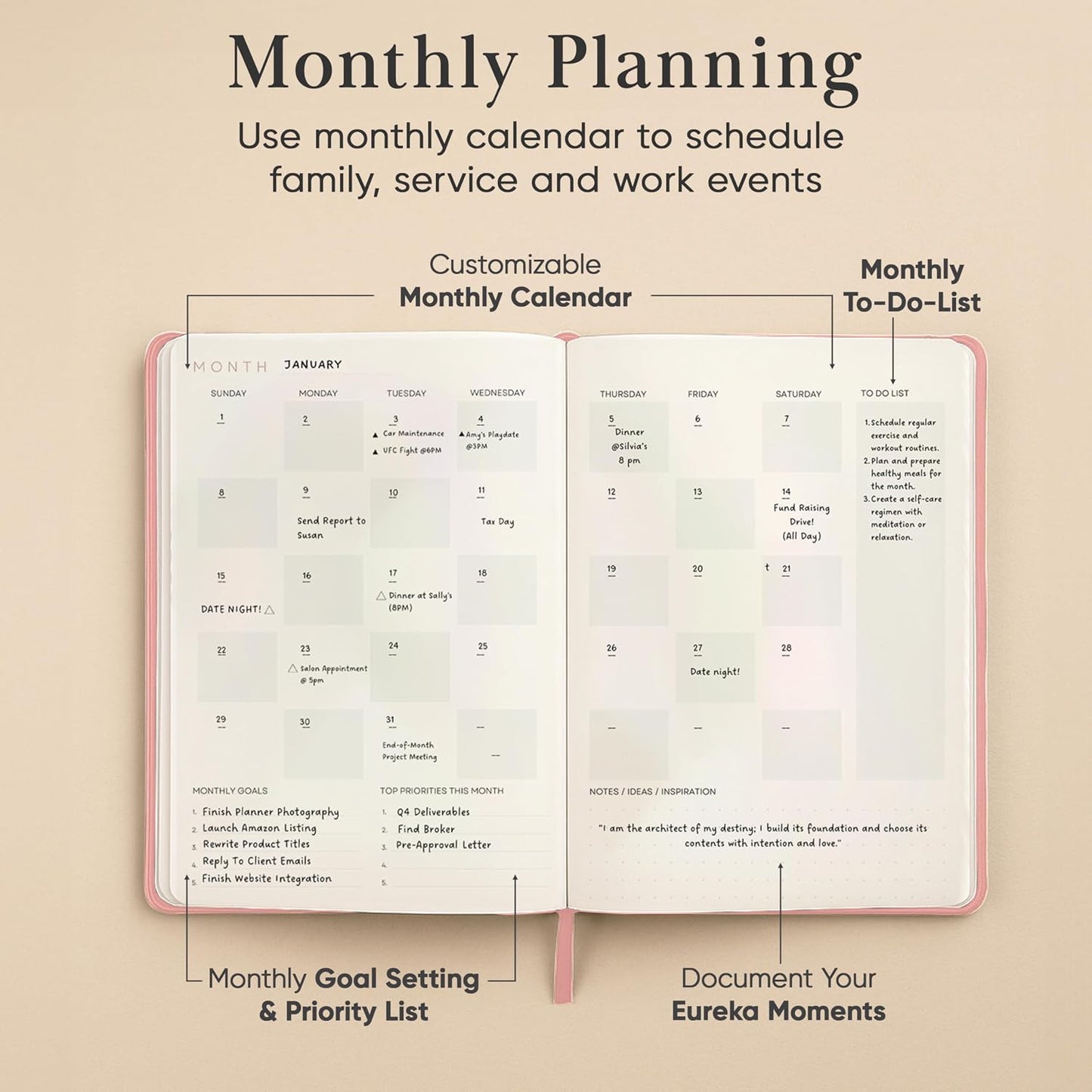 2026 Planner, Daily Journal & Gratitude Journal All-In-One with To Do List, Self Care Prompts & Habit Tracker - 7 x 10 - Pink