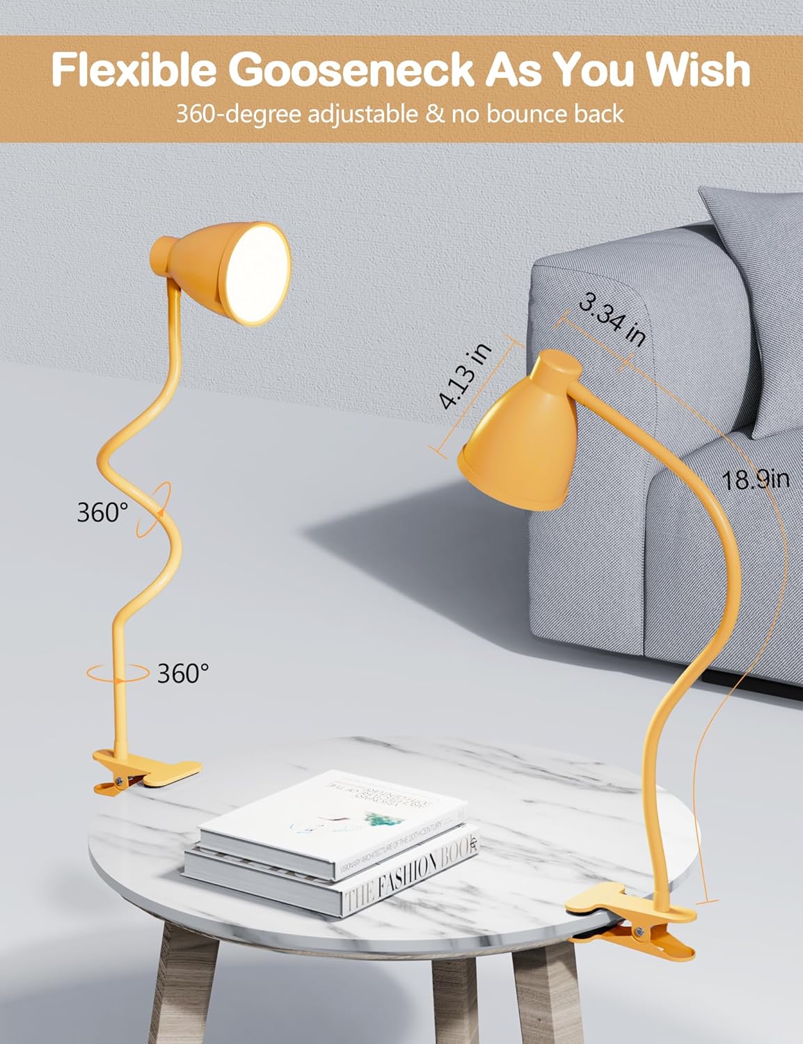 BOHON Desk Lamp 5 Color Modes 10 Brightness Dimmer Reading Light Black | 10W 38 LED Clamp Lamp with Auto Off Timer 360° Flexible Neck Clip on Light for Bed Bedside, AC Adapter Include