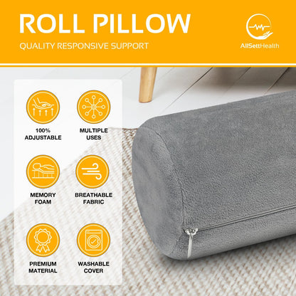 AllSett Health Firm Cervical Neck Roll Memory Foam Pillow, Bolster Pillow, Round Neck Support for Sleeping | Bolster for Bed, Legs, Back and Yoga