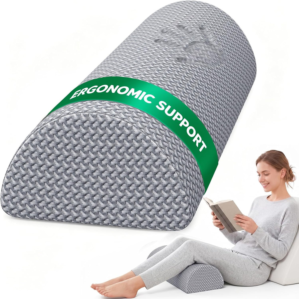 Knee Pillow for Back Sleeping Memory Foam Half Moon Bolster Pillow for Legs