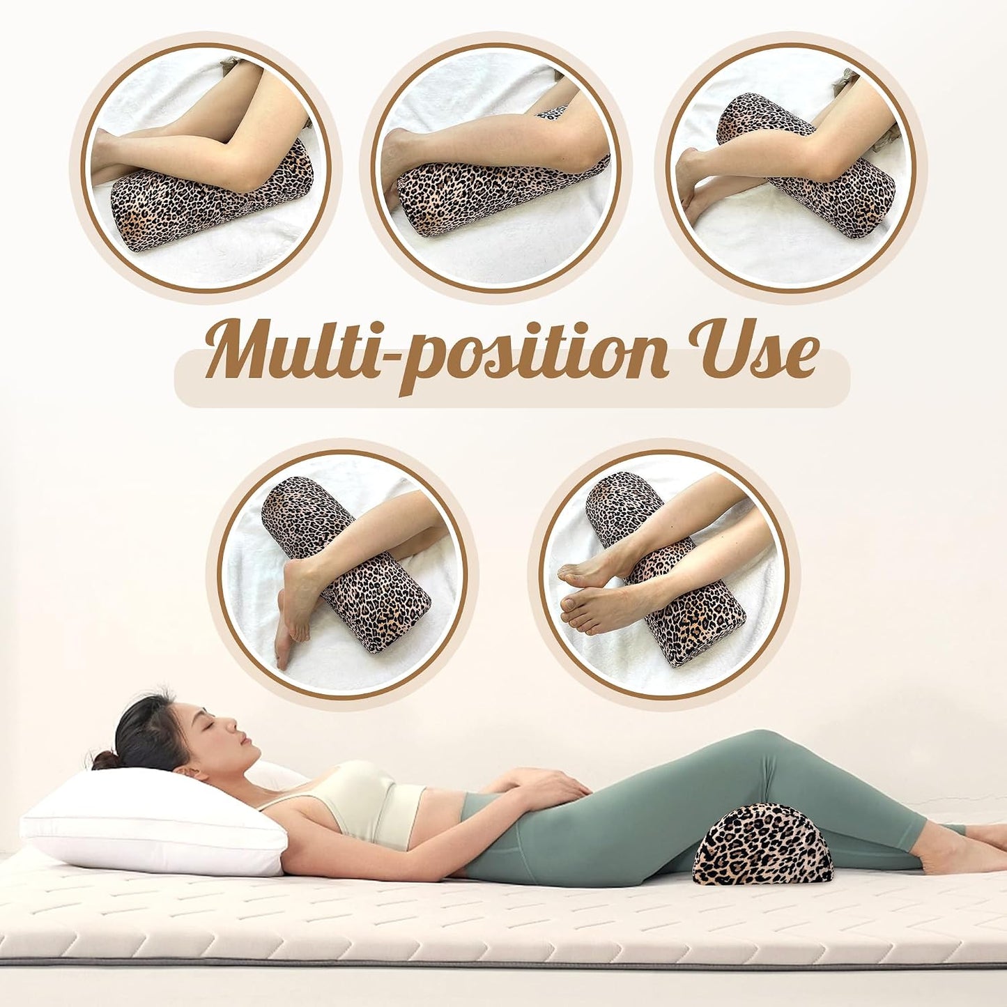 Knee Pillow for Back Sleeping – Half Moon Bolster Pillow for Under Knee While Sleeping Support, Leg & Back Pain Relief (21.5x9x5 Inches)