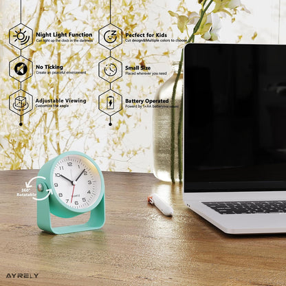 AYRELY® 3.5" Small Analog Travel Alarm Clock, Battery Operated Desk Clock | Cute Table Clock with Light, Adjustable Angle, Bedside, Bedrooms, Kids' Rooms and Living Room Decor (Orange)