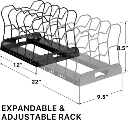Simple Houseware Expandable Pan Rack 10 Adjustable Compartments, White | Kitchen Cabinet Organizer for Pots, Pans, Lids & Bakeware - Pantry & Countertop Storage