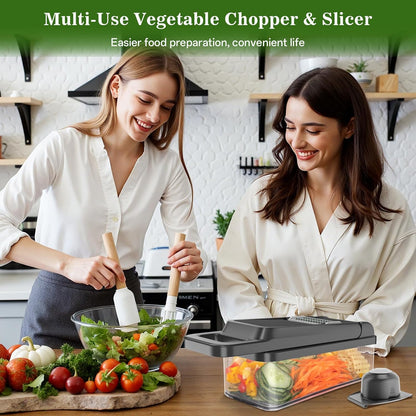 HomeHacks Vegetable Chopper Vegetable Cutter, 12 in 1 Kitchen Gadget, Dicer, Slicer, Onion Cutter, Salad, Cheese Grater & Egg Separator - Multi-Functional Veggie Chopper Lid with Handle (Green)