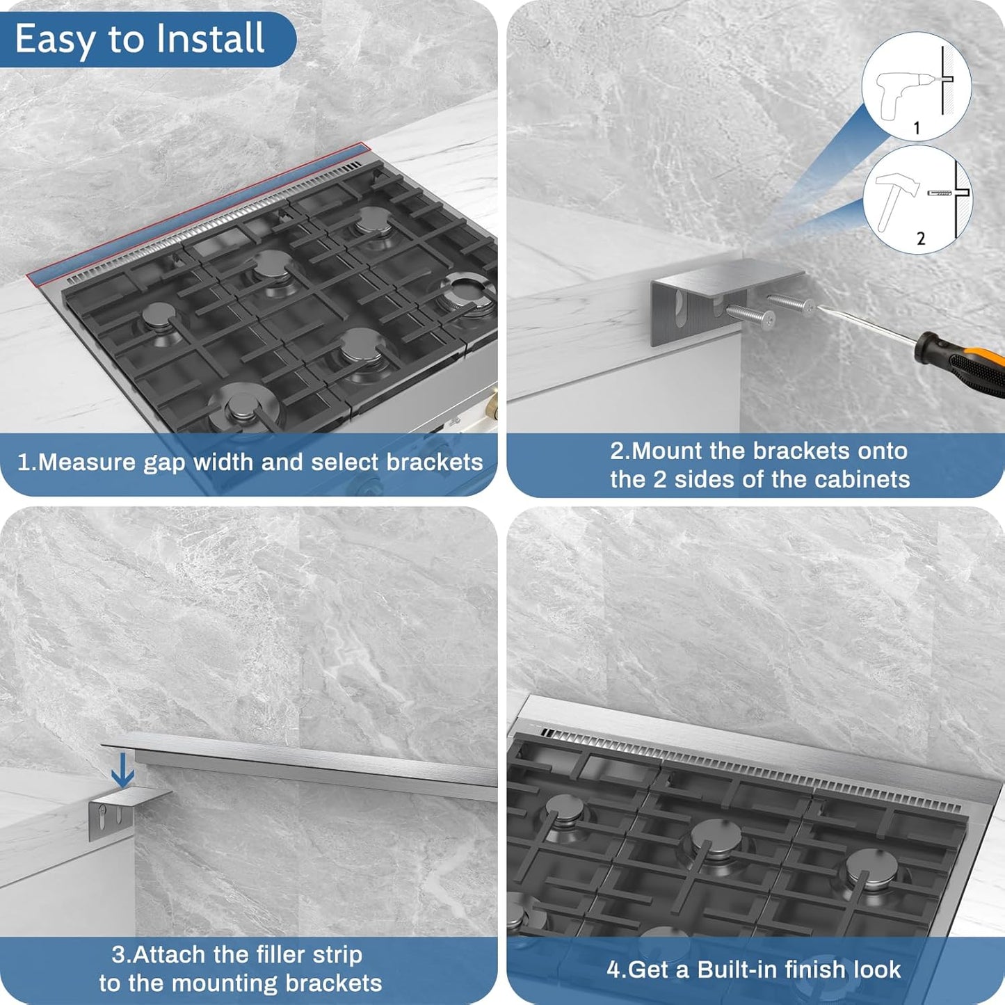 30" Slide-in Range Rear Filler Kit with 2PCS Silicone Stove Gap Covers | W10113901A, Cooktop Trim Kit Between Stove and Backsplash for Whirlpool & Most Brand, Heat Resistant, Stainless Steel, Black