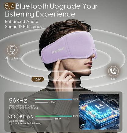 Sleep Mask with Headphones Bluetooth 5.4, TOPOINT 3D Eye Mask Blackout with Soft Bamboo Cotton for Side Sleepers Women Men, Sleep Headphones Earphones HD Speaker Microphone for Travel Meditation Gift