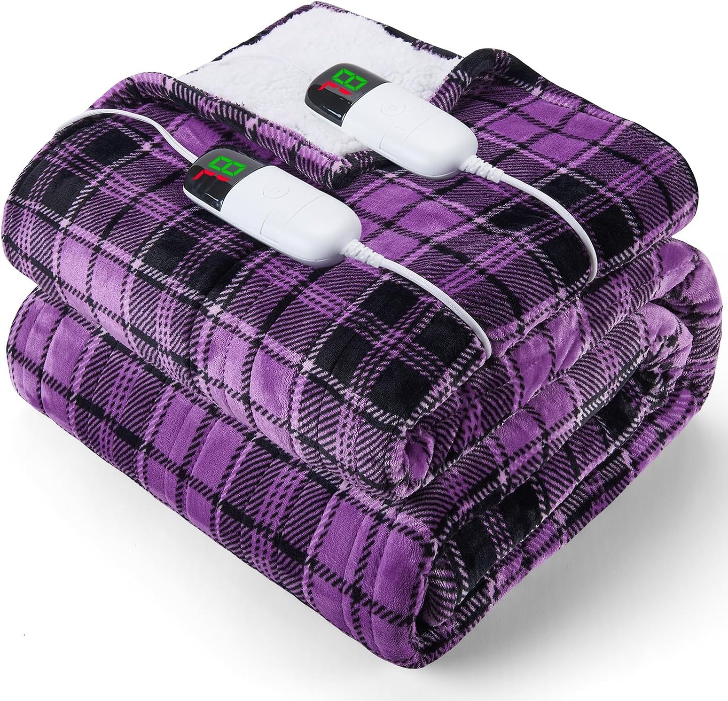 Heated Blanket Electric Throw 50X60 Heating Blanket with 10 Heating Levels 8 Hours Auto Off, Blue Plaid Sherpa Blankets Winter Warmer, Home Decor for Couch Bed Office,Gifts for Mom, Women,Washable
