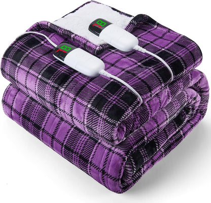 Heated Blanket Electric Throw 50X60 Heating Blanket with 10 Heating Levels 8 Hours Auto Off, Blue Plaid Sherpa Blankets Winter Warmer, Home Decor for Couch Bed Office,Gifts for Mom, Women,Washable