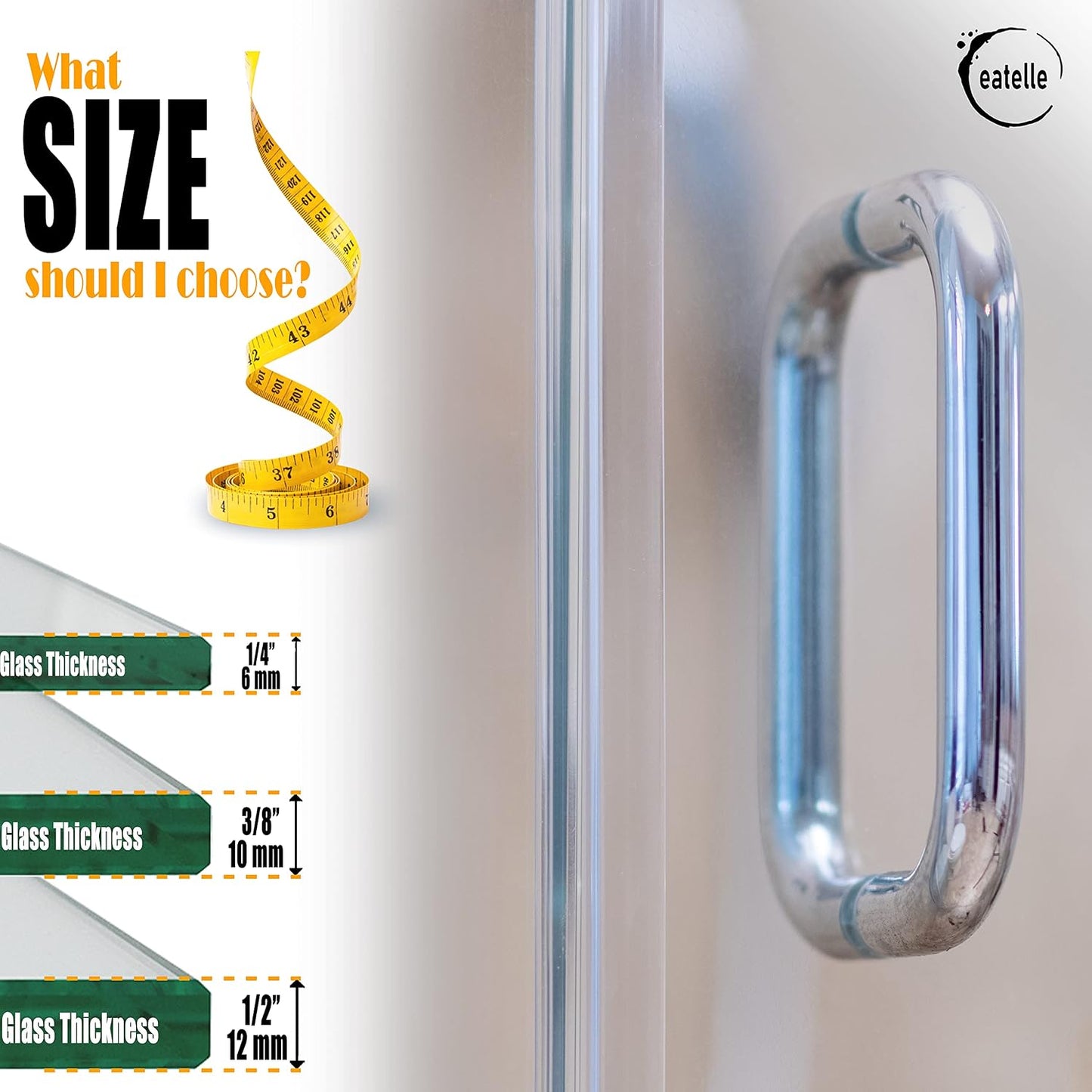 eatelle Frameless Shower Door Side Seal Strip for 3/8 Inch (10mm) Glass, Vertical Polycarbonate H-Jamb 180 Degree 78" Long